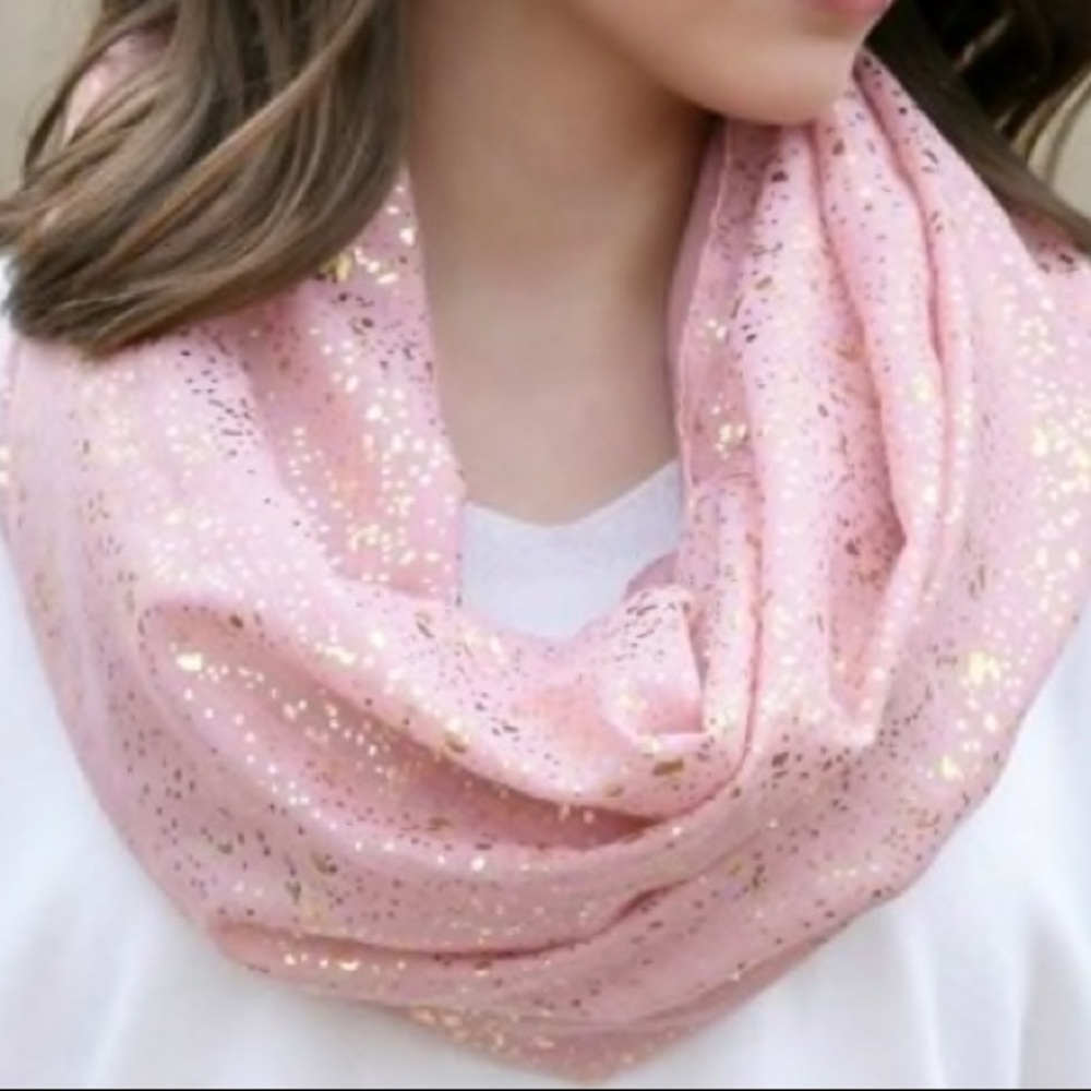 Blush speckled gold infinity scarf